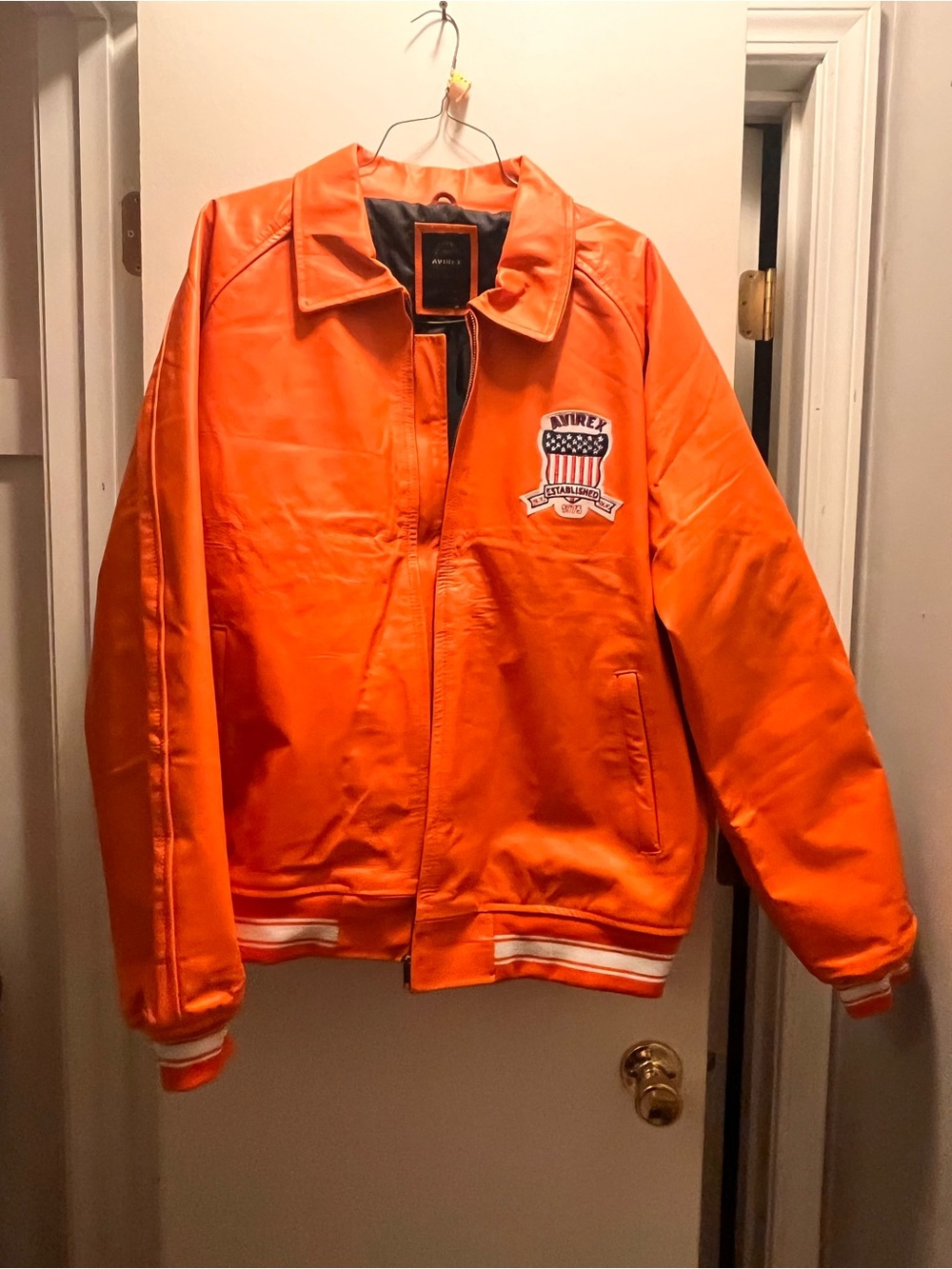 Avirex Bright Orange Men's Bomber Jacket with Patch